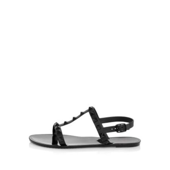 AQUA Womens Black T Strap Studded Jelly Sandal Ii Round Toe Slingback Sandal 8 B - Picture 2 of 3